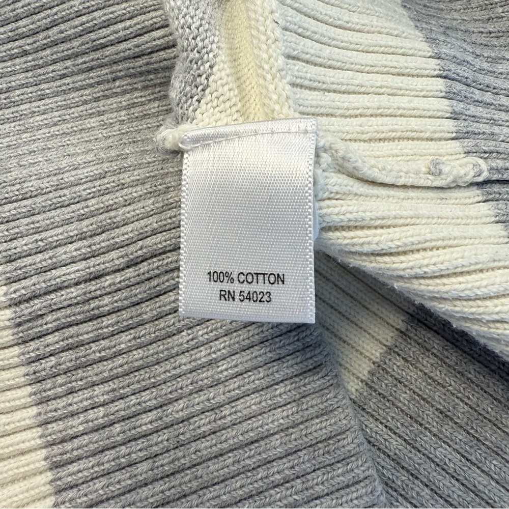 Banana Republic 100% Cotton Striped Cowl Neck Sweater Gray Cream Women’s Medium - Picture 6 of 7
